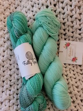 Fully Spun Variagated Mint & Mitchell's Creations Solid Mint Hand-Dyed Merino